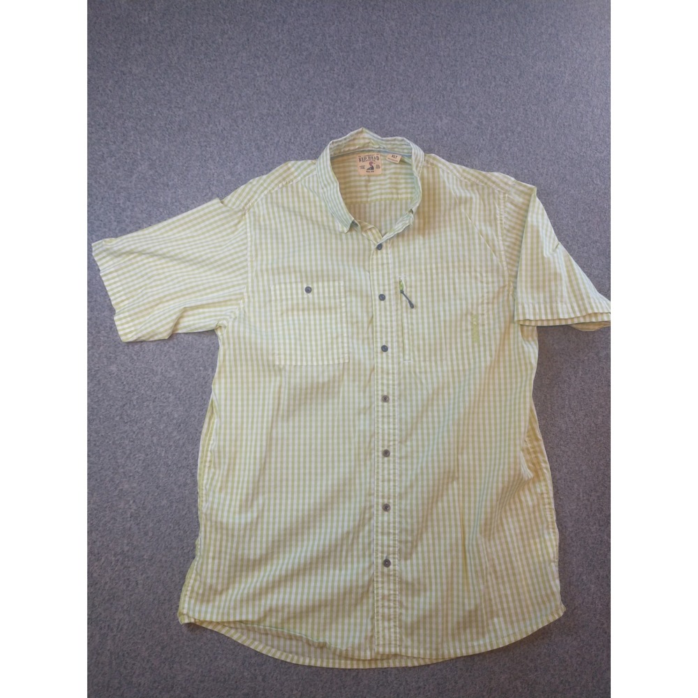 RedHead Mens XLT Tall Gingham Button Down Shirt Lime Green White Short Sleeve
